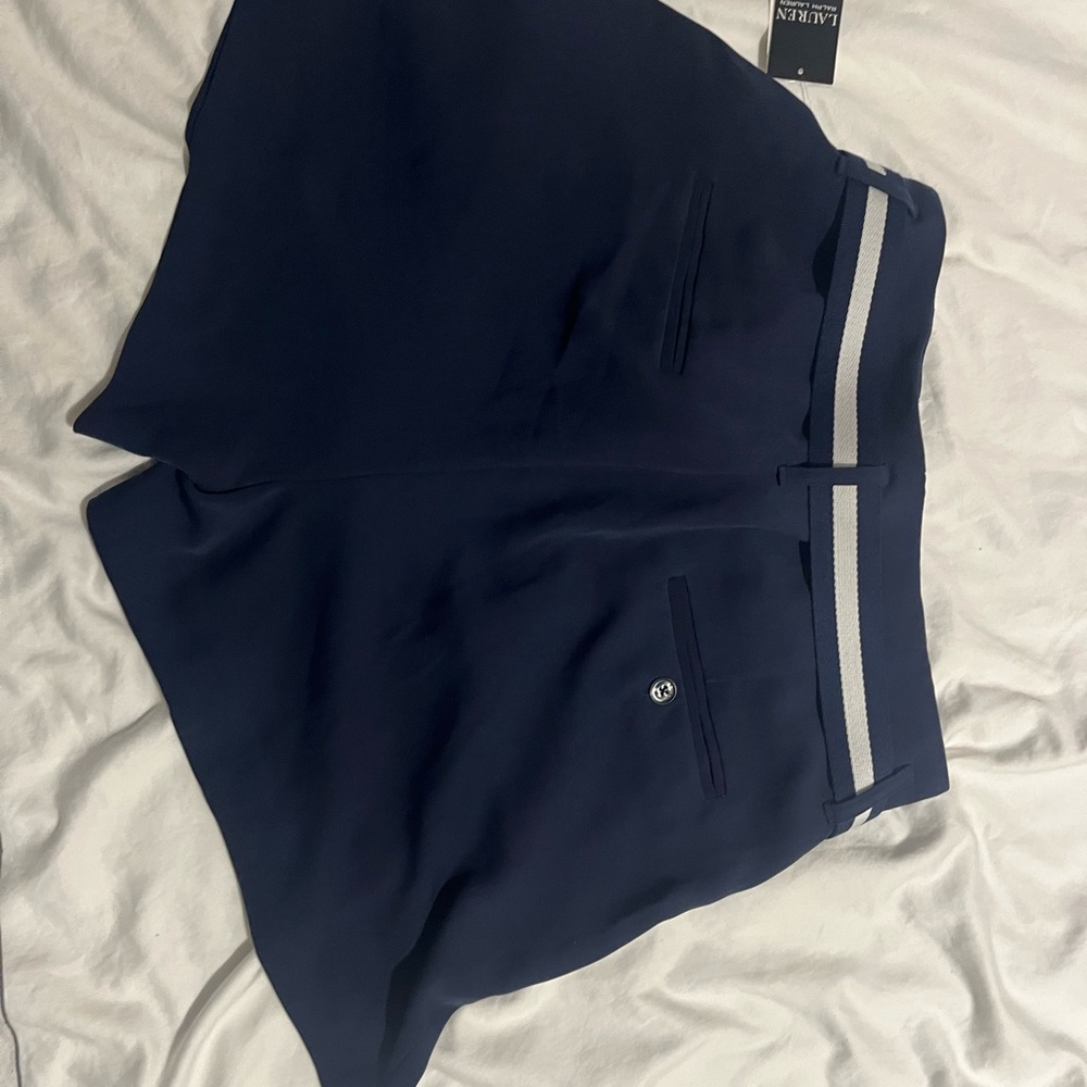 Lauren Ralph Lauren. Navy Blue Shorts with White Stripe Belt